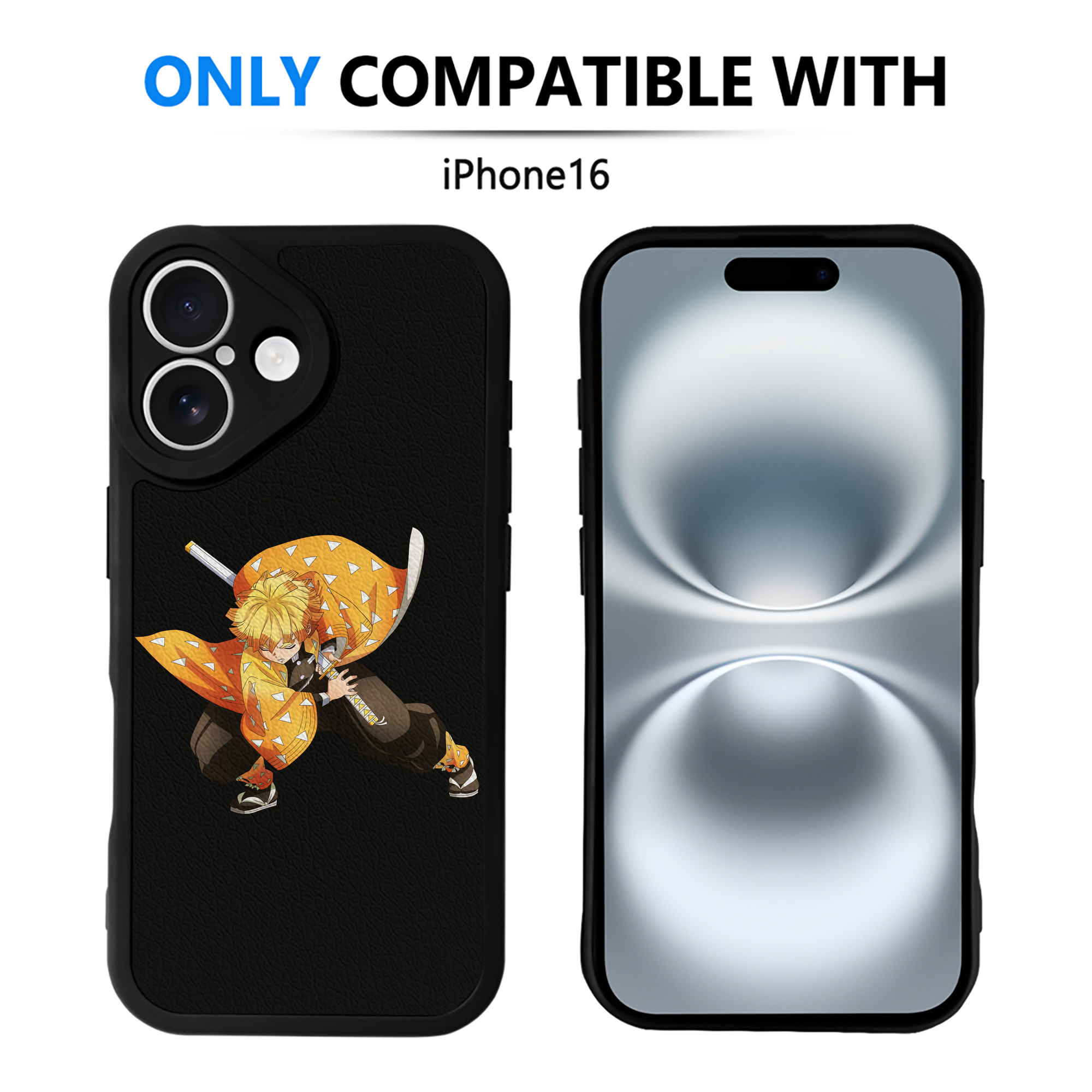 （画像用） 鬼滅の刃（きめつのやいば）我妻 善逸／あがつま ぜんいつ Agatsuma Zenitsu 【iPhone 16シリーズ対応】シリコンスマホケース（レザー調） 材質：シリコン